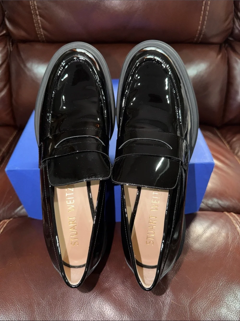 ‼️NEW Stuart Weitzman Soho Black Patent Leather Platform Loafers